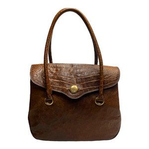 VINTAGE Paolo Del Lungo Reptile Embossed Italian‎ Leather Satchel